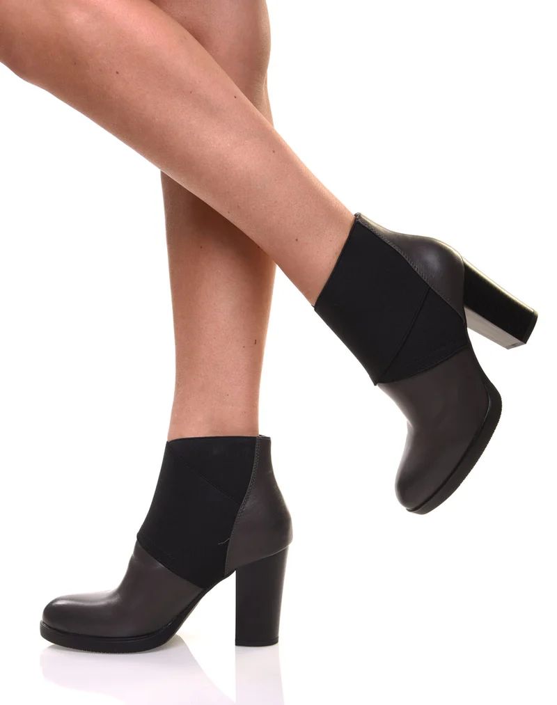 Bottines grises à talons bi matières