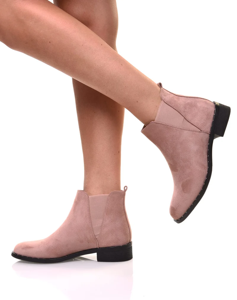 Bottines en suédine rose pale