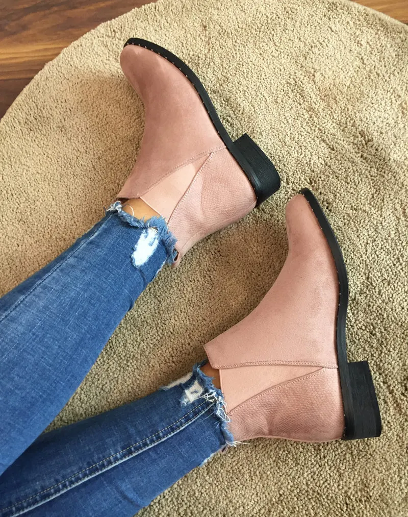 Bottines en suédine rose pale