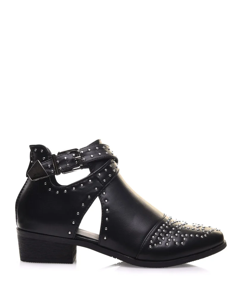 Bottines noires cloutées à boucles croisées