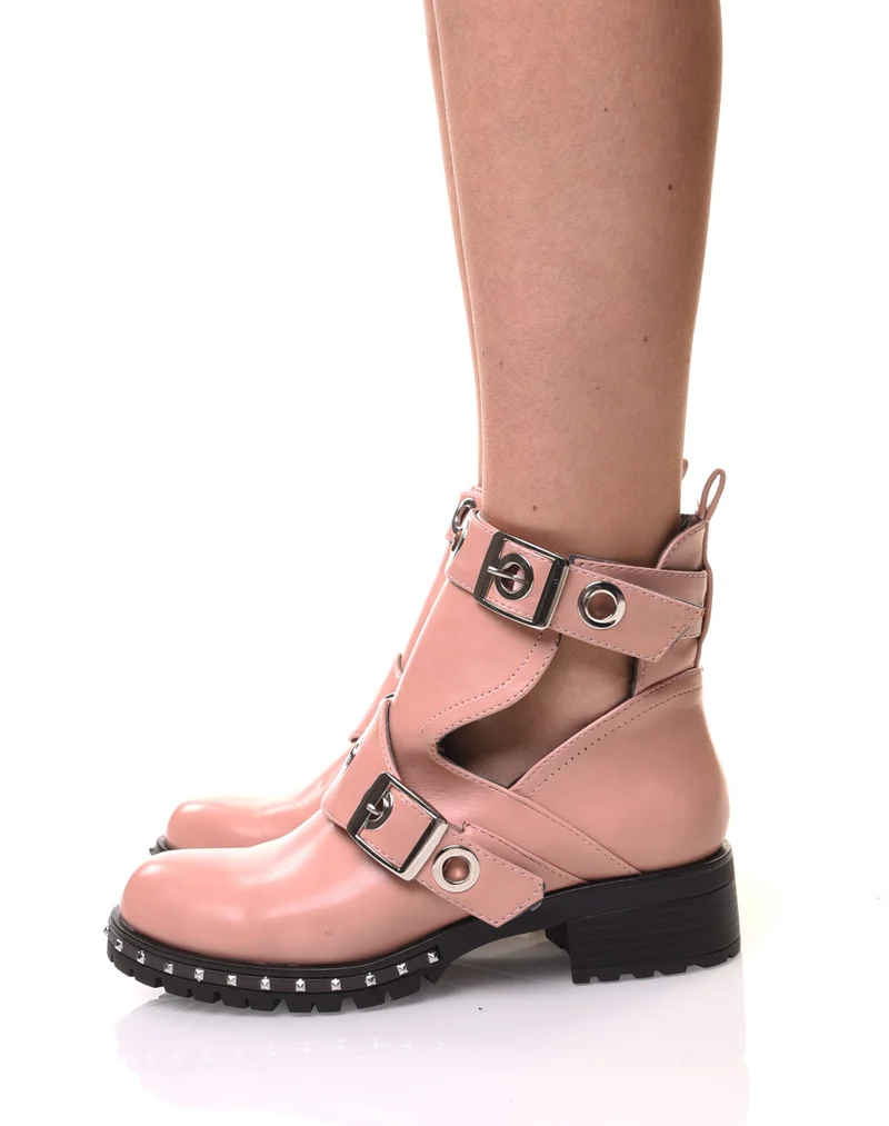 Bottines roses plates ajourées œillets