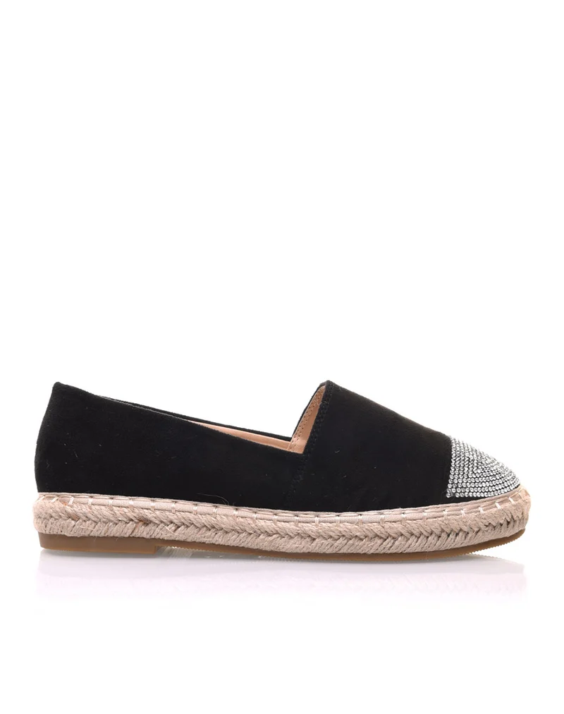 Espadrilles noires en suédine ornées de strass