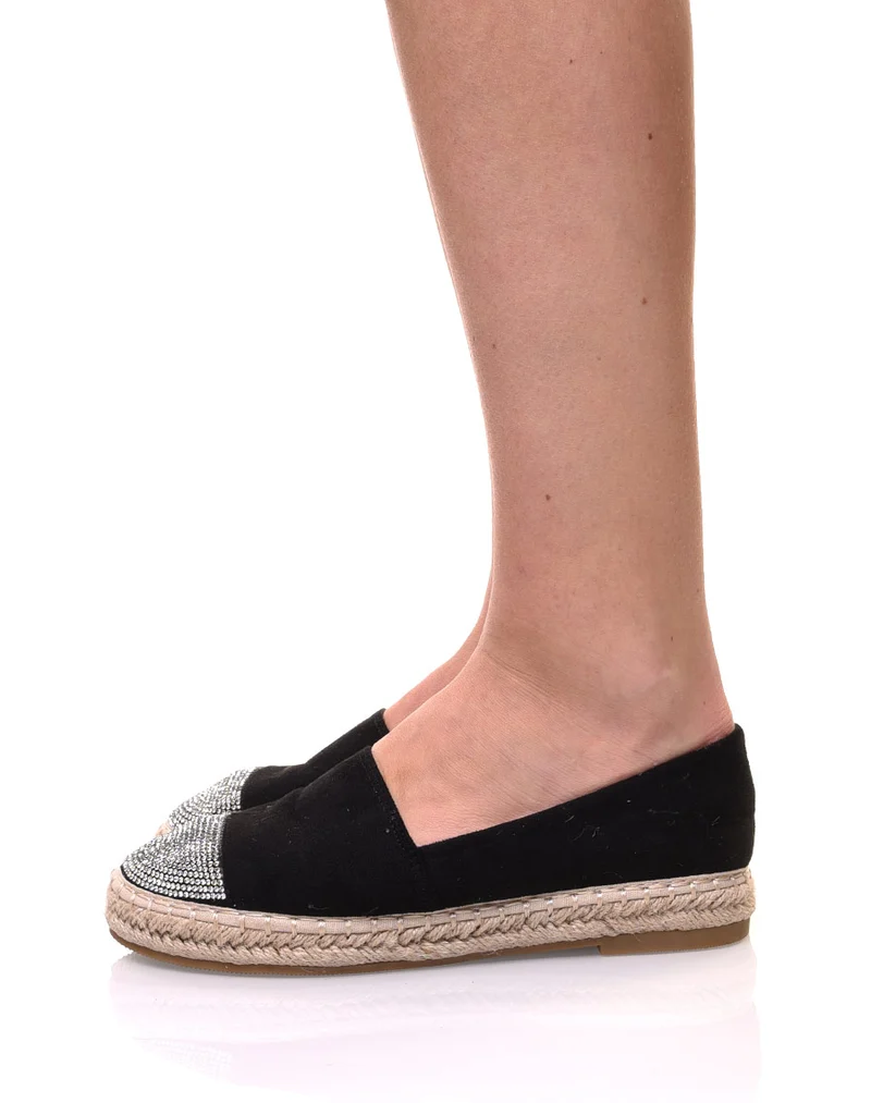 Espadrilles noires en suédine ornées de strass