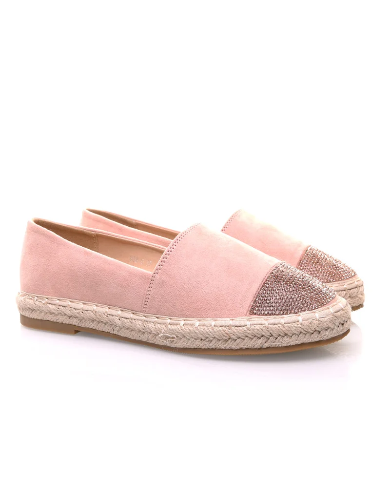 Espadrilles roses en suédine ornées de strass