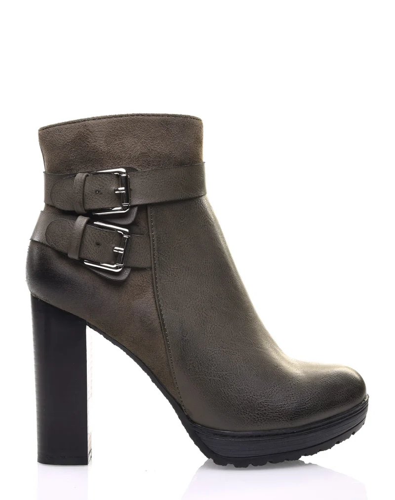 Bottines vertes à talons bi-matières