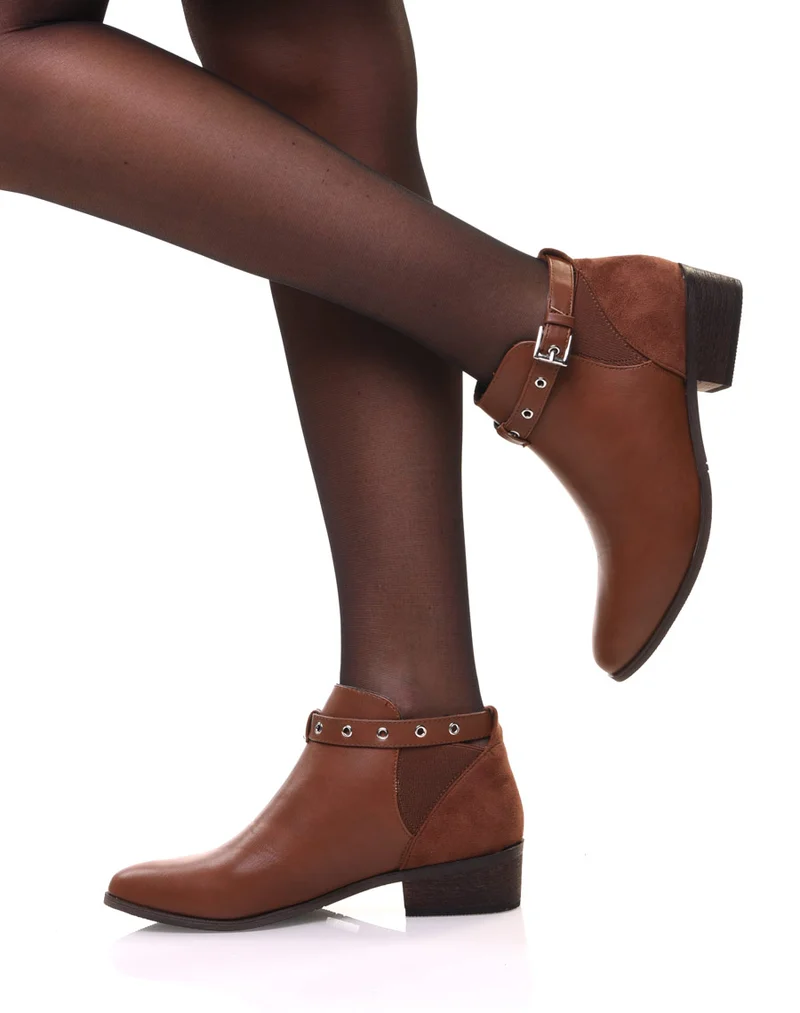 Bottines camel plates lanière ajustable