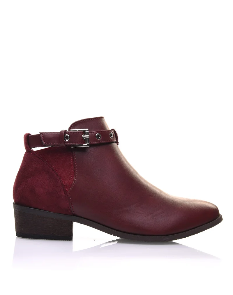 Bottines bordeaux plates lanière ajustable