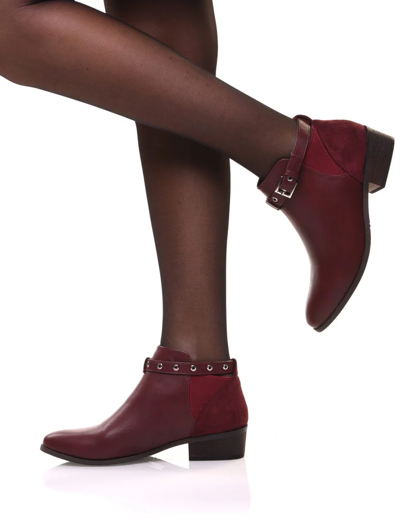 Bottines bordeaux plates lanière ajustable
