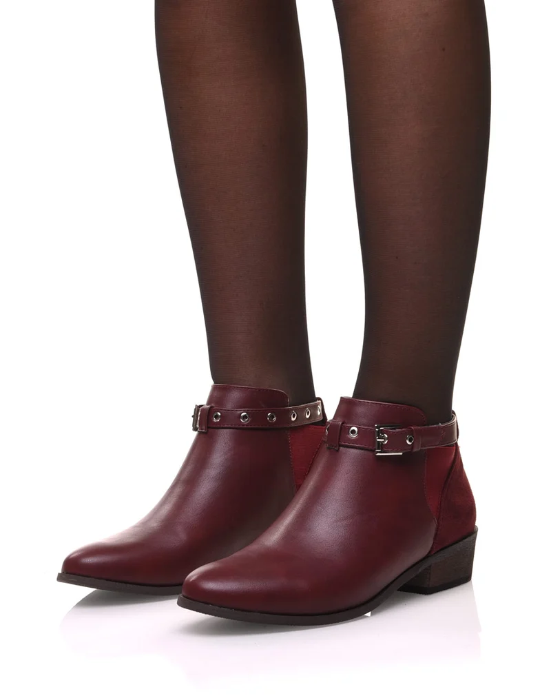 Bottines bordeaux plates lanière ajustable