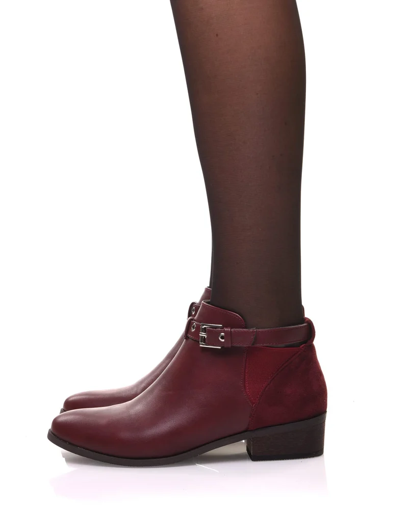 Bottines bordeaux plates lanière ajustable