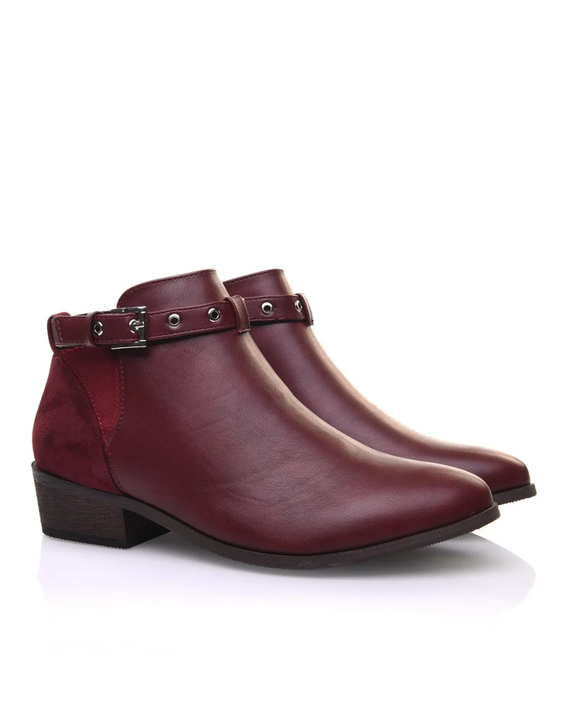 Bottines bordeaux plates lanière ajustable
