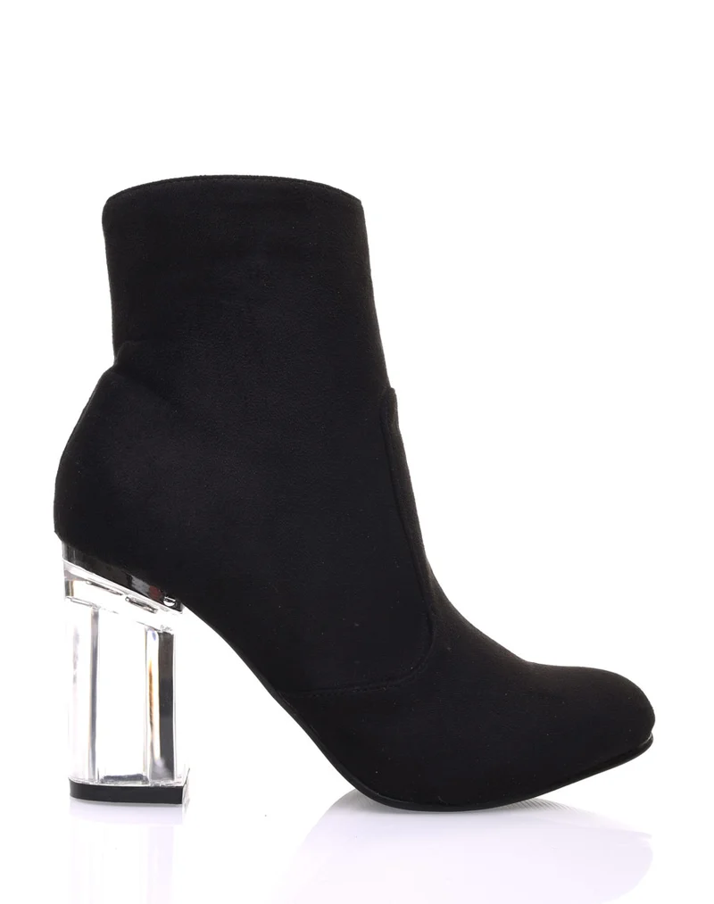 Bottines noires suédine à talons transparents
