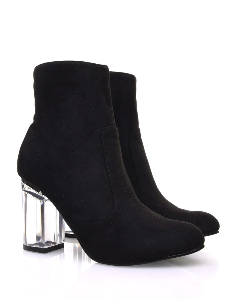 Bottines noires suédine à talons transparents