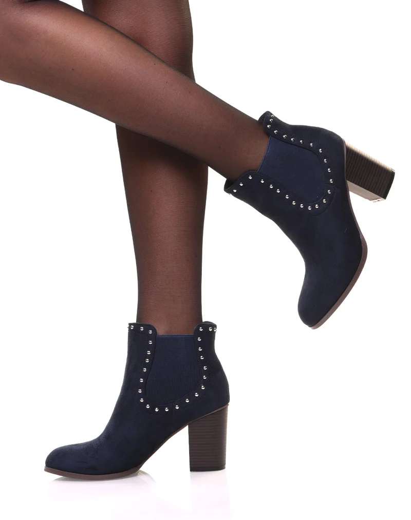 Chelsea boots bleus ornés de clous et à talons