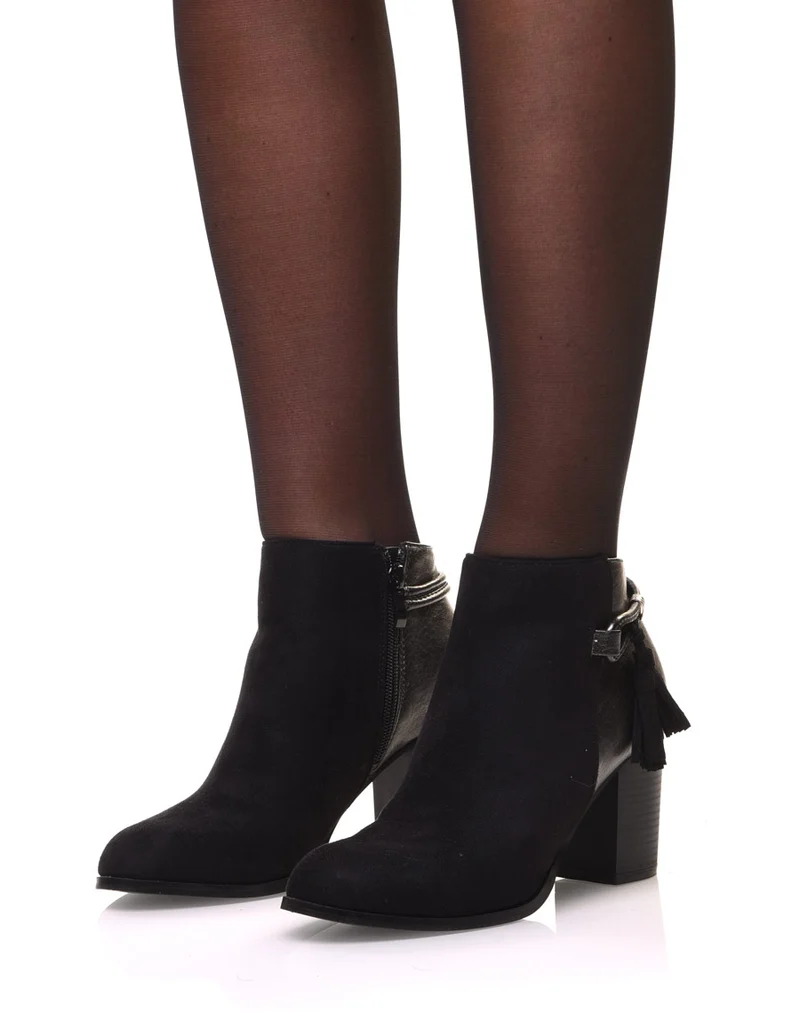 Bottines noires à talons mi hauts irisées à lanière