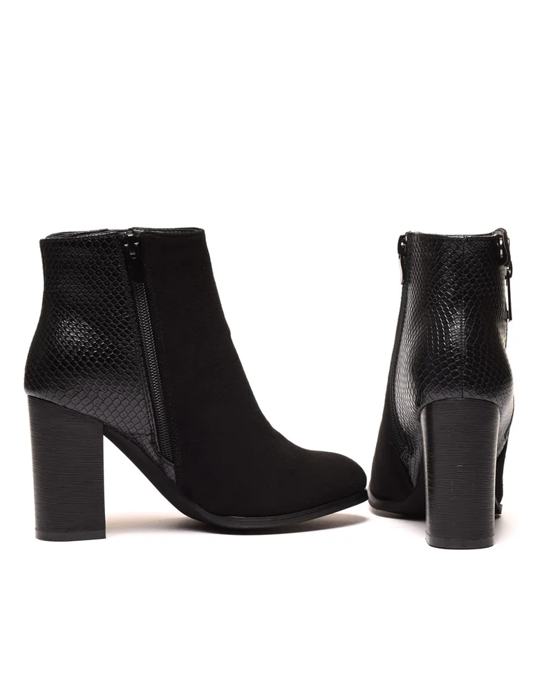 Bottines à talons noires & motif python