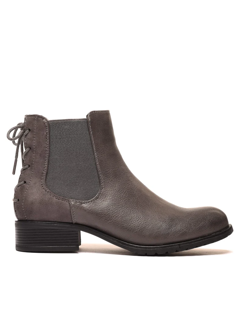 Bottines plates bi matières grises avec lacet décoratif arrière