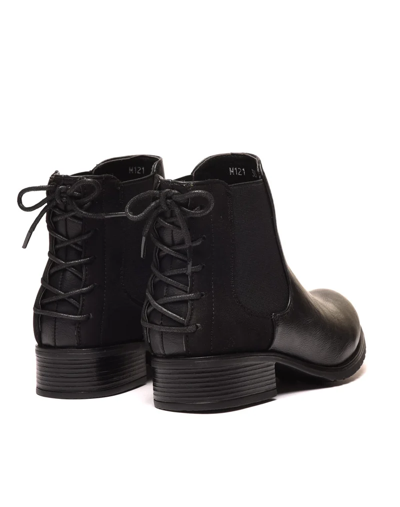 Bottines plates bi matières noires avec lacet décoratif arrière