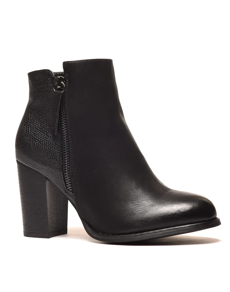 Bottines à talons noires avec motifs python