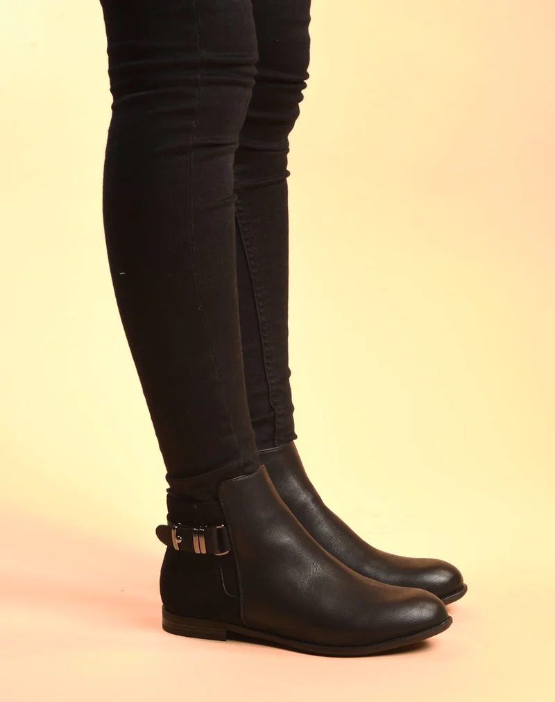 Boots plates noires bi-matières avec sangle