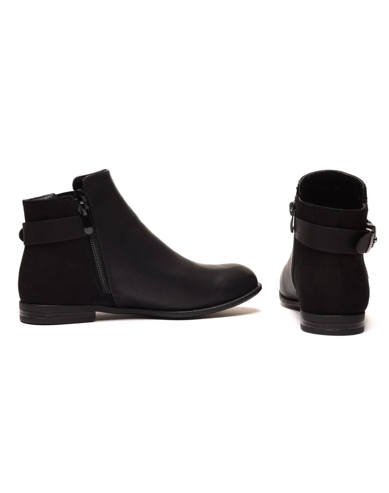 Boots plates noires bi-matières avec sangle