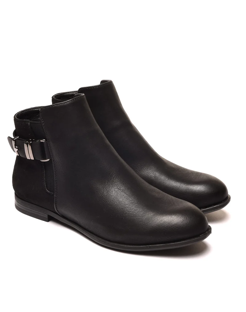 Boots plates noires bi-matières avec sangle