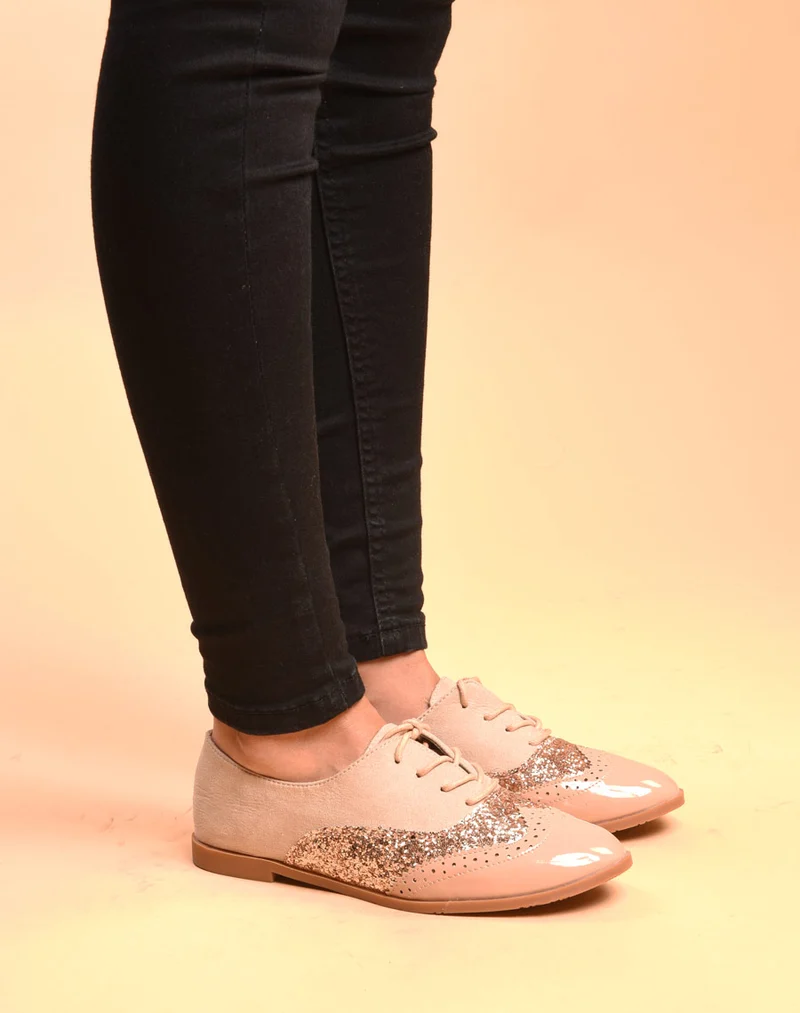 Derbies rose pâle tri matières à lacets