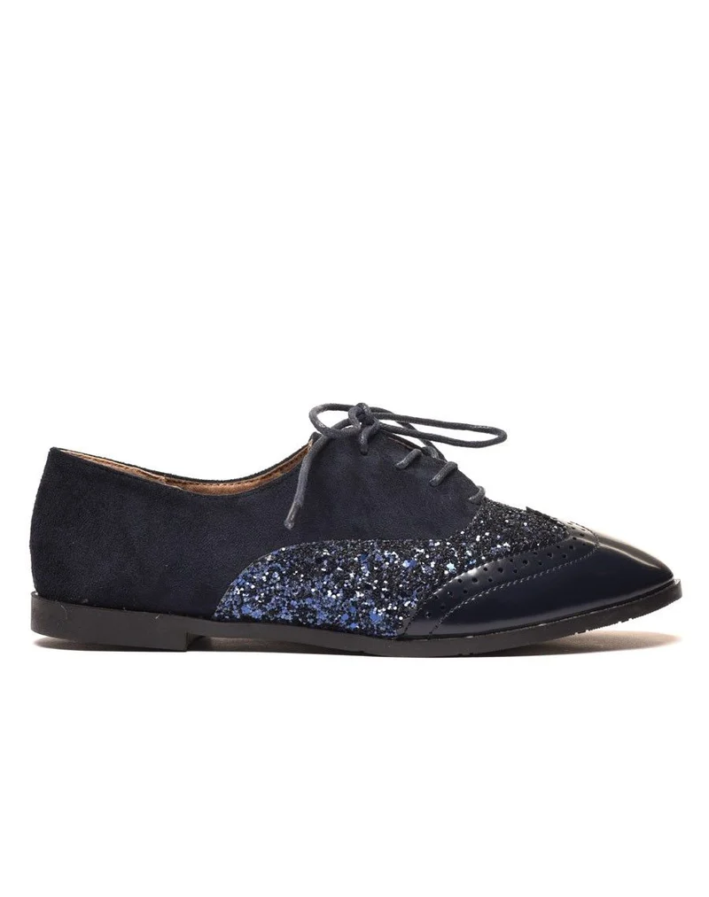 Derbies bleues marine tri matières à lacets
