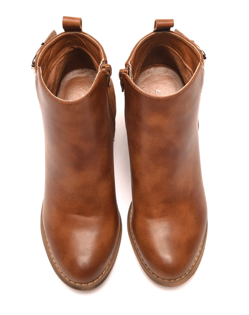 Bottines à talons camel bi matières avec sangle