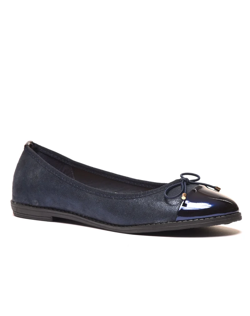 Ballerines bleues marine effet brillant et bout métallisé