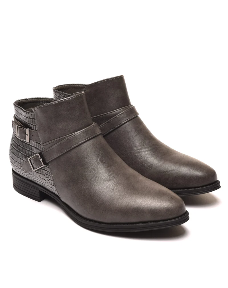 Bottines plates grises bi matières avec fines lanières