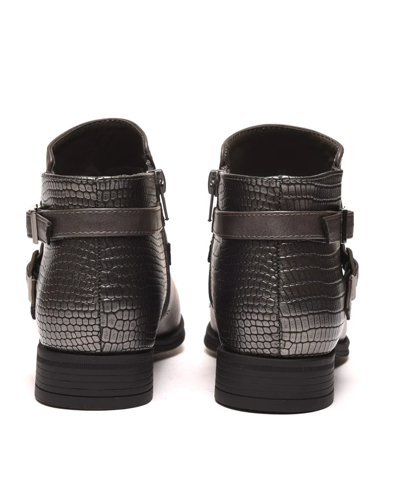 Bottines plates grises bi matières avec fines lanières