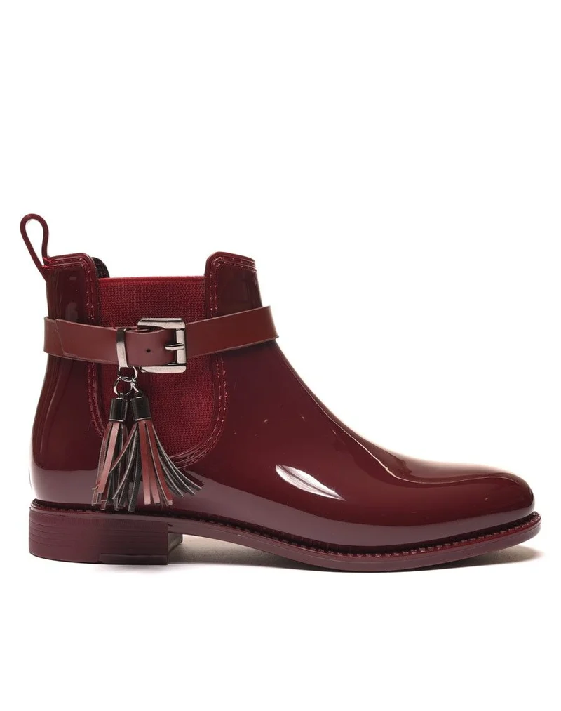 Bottines de pluie bordeaux avec lanière