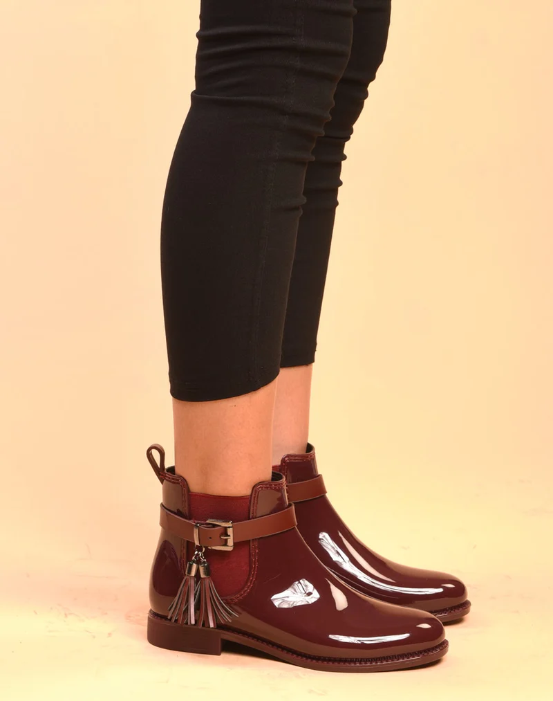Bottines de pluie bordeaux avec lanière