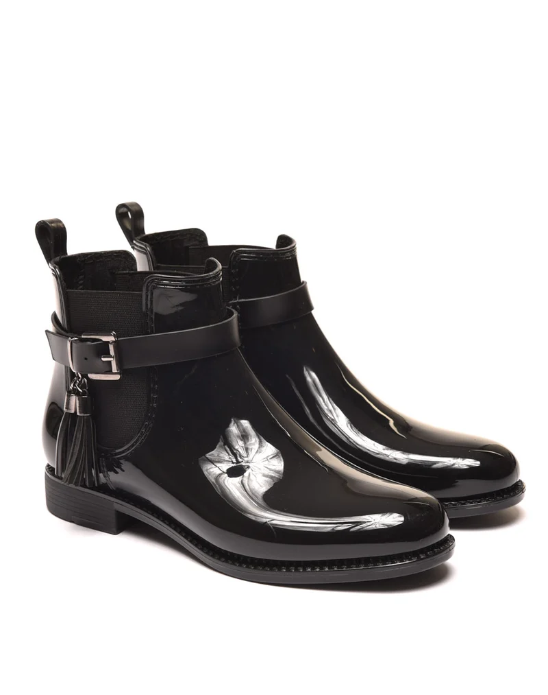Bottines de pluie noires avec lanière