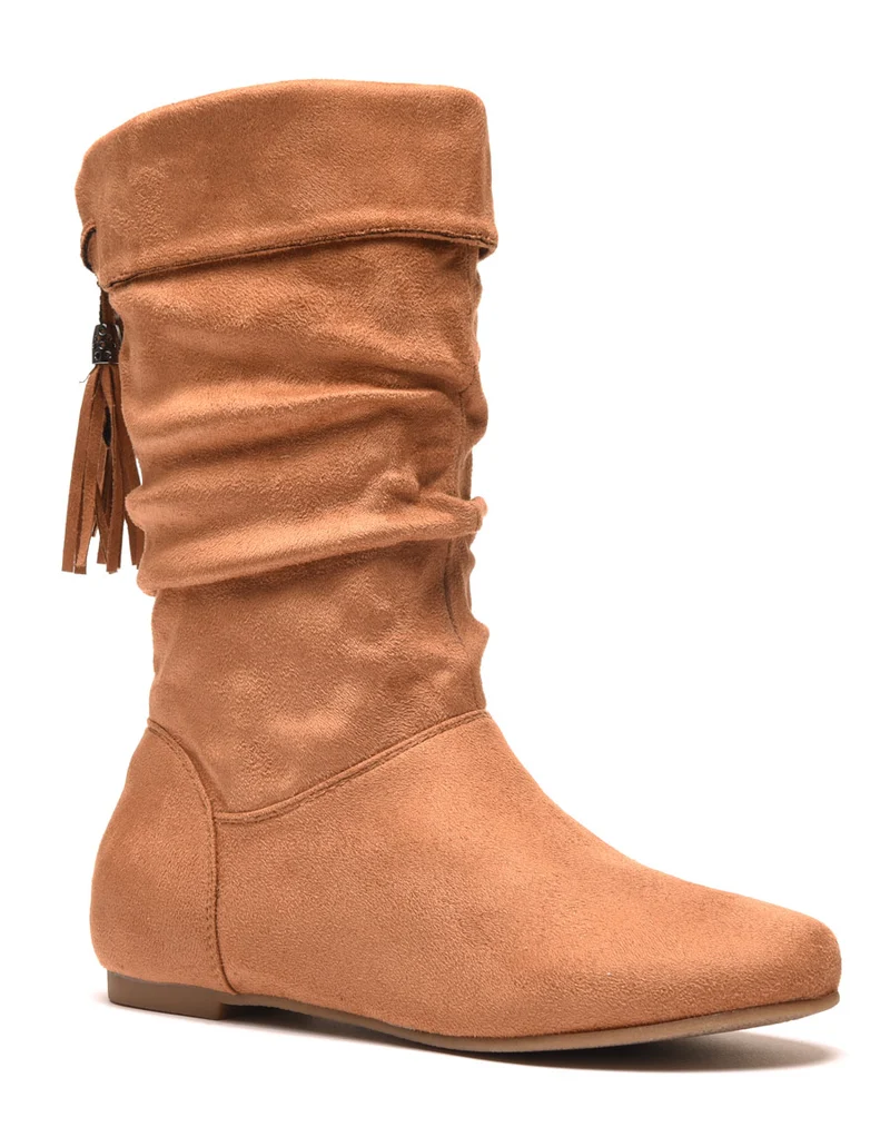 Bottes mi hautes camel avec rabat sur le haut