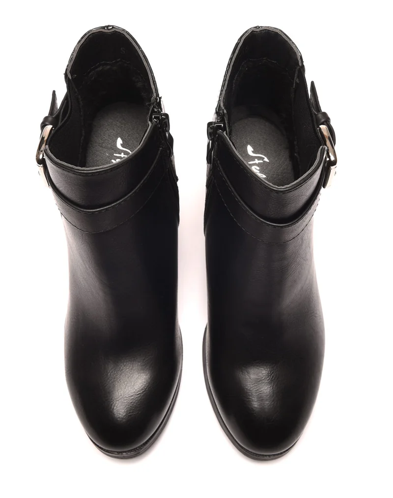 Bottines à talons noires avec lanière et détail crocodile