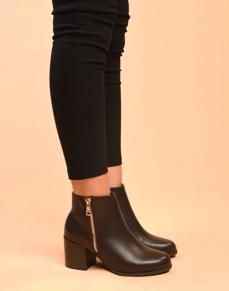 Bottines à talons marron avec fermeture & motifs python