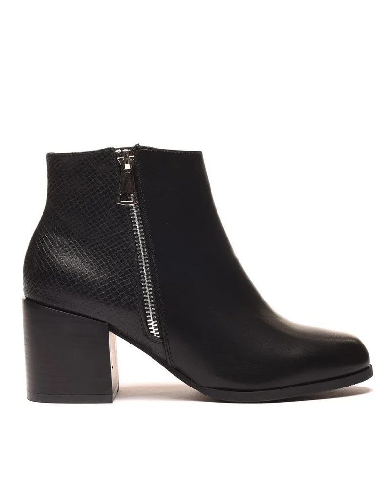 Bottines à talons noires avec fermeture & motifs python