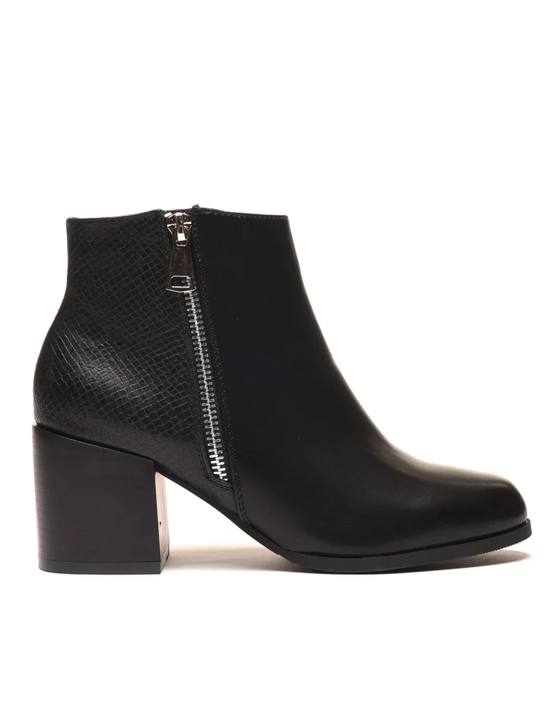 Bottines à talons noires avec fermeture & motifs python