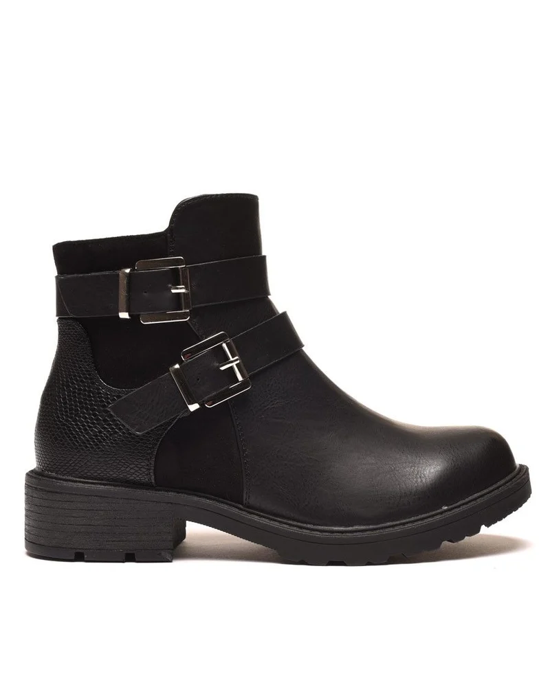 Bottines plates noires avec doubles lanières