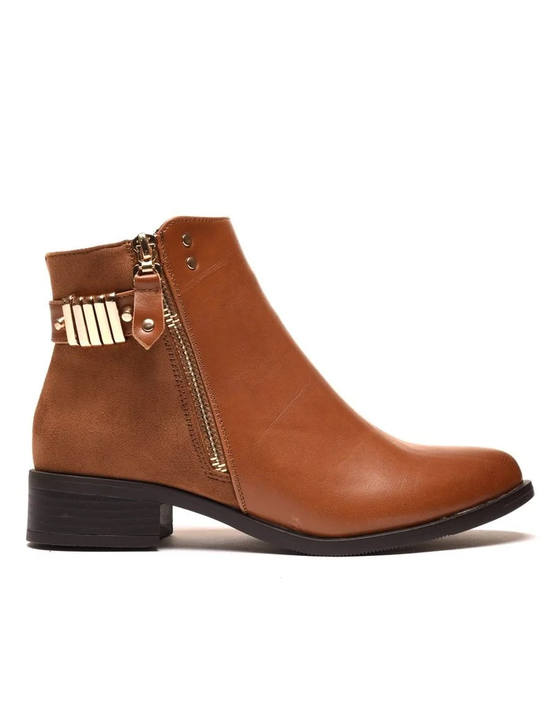 Bottines camel plates bi matières avec détails à l'arrière