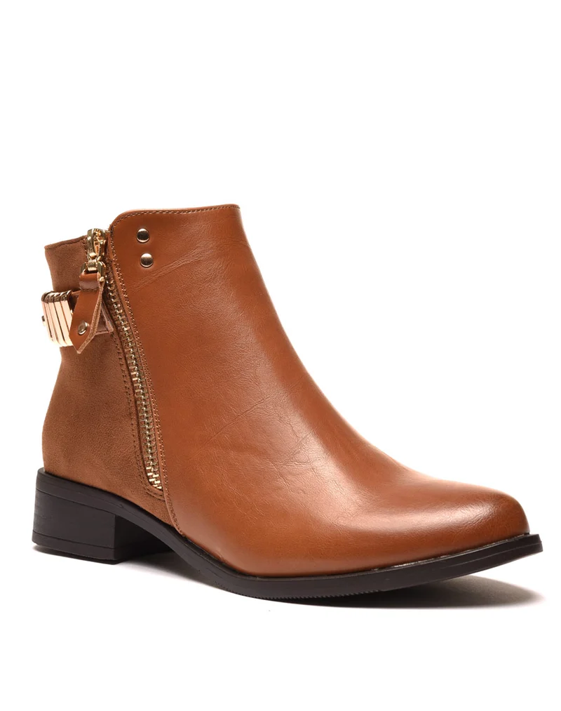 Bottines camel plates bi matières avec détails à l'arrière