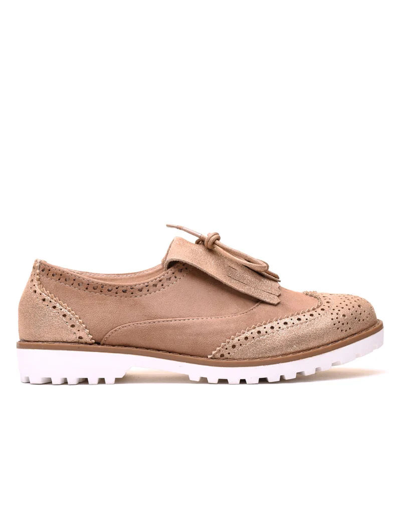 Derbies bi matières beige et champagne à franges