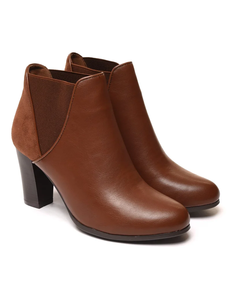 Bottines bi matières marron clair à talons
