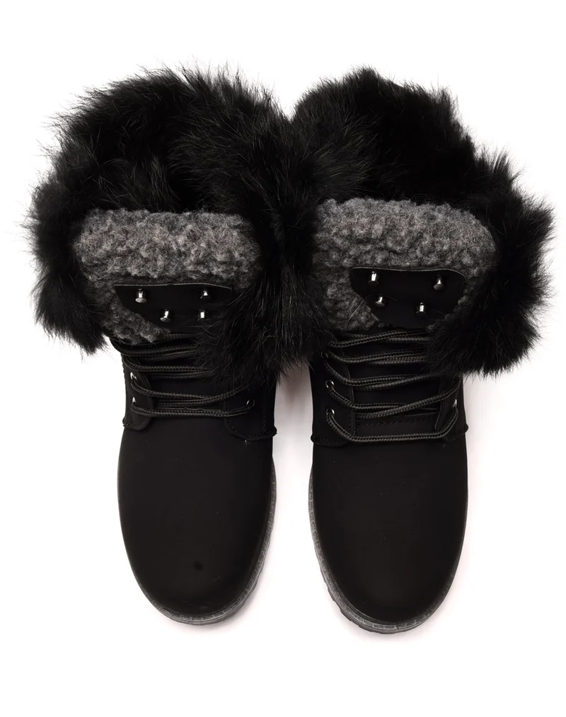 Chaussures montantes à lacets & fourrées noires