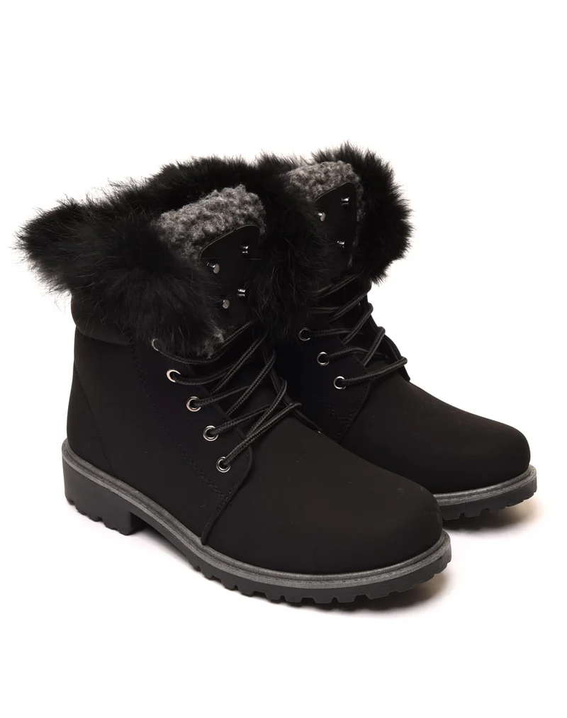Chaussures montantes à lacets & fourrées noires