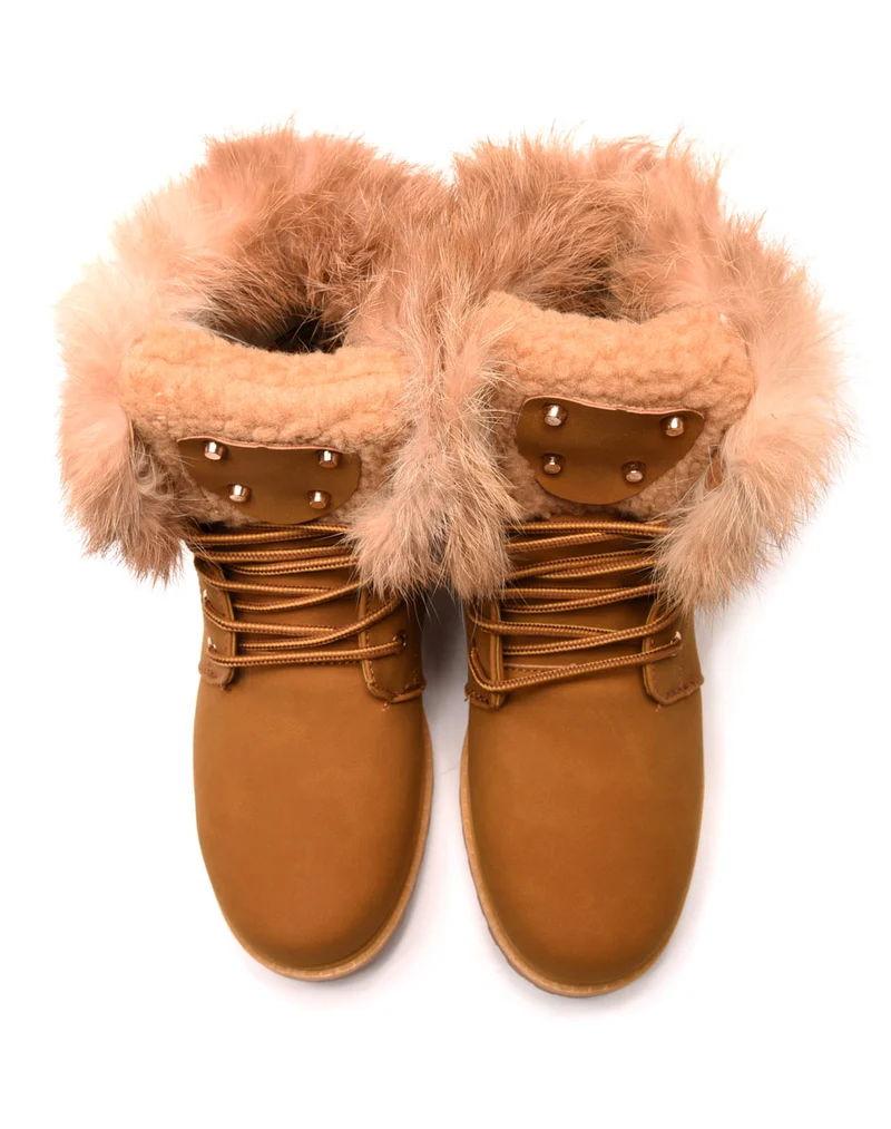Chaussures montantes à lacets & fourrées camel