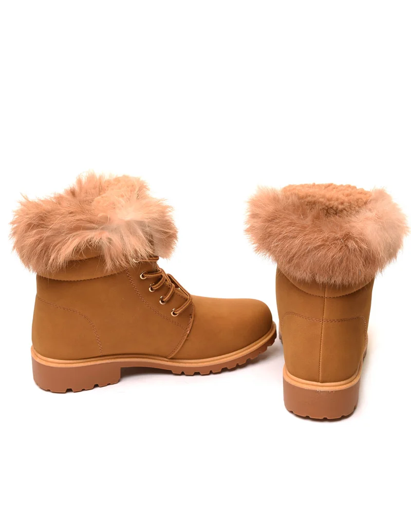 Chaussures montantes à lacets & fourrées camel