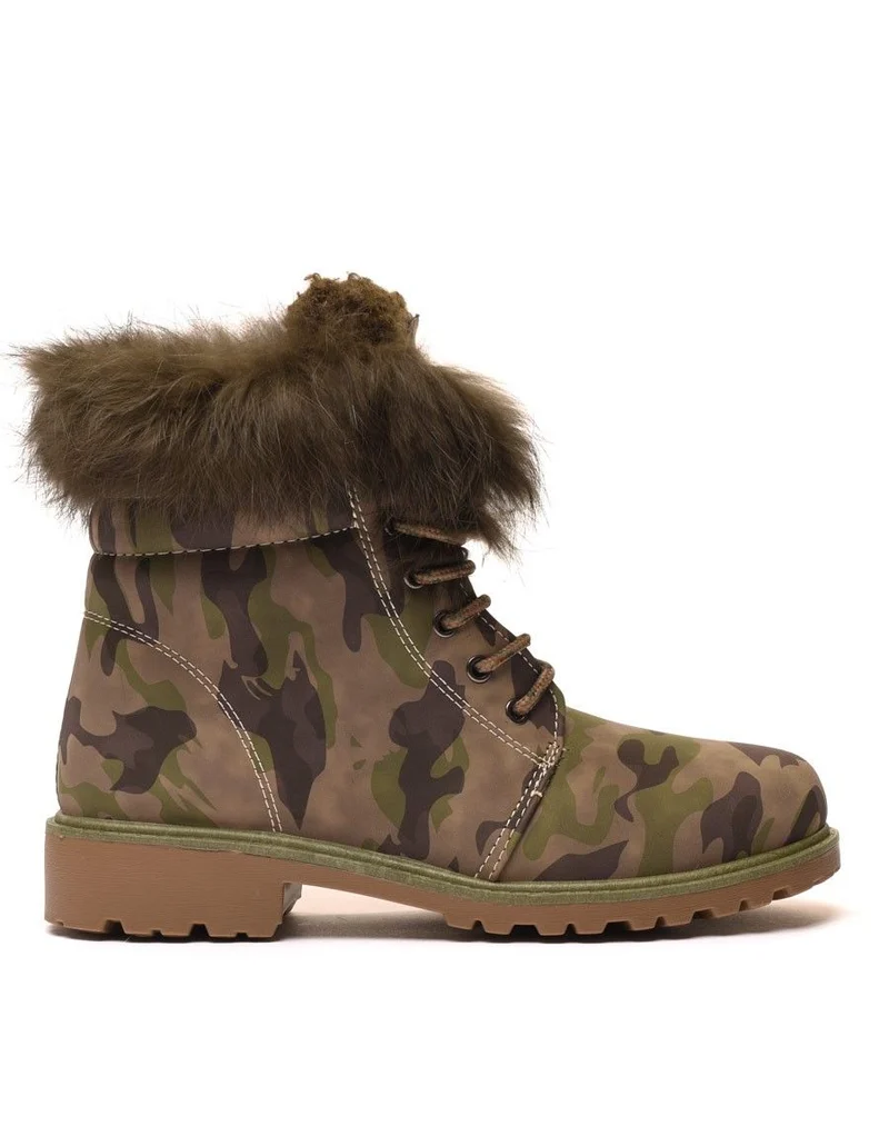 Chaussures montantes à lacets & fourrées camouflage